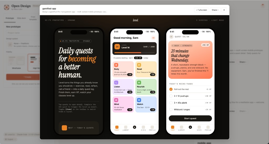 Mobile app — full app frame stack