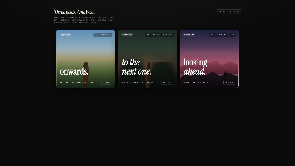Product launch — three-card cinematic carousel